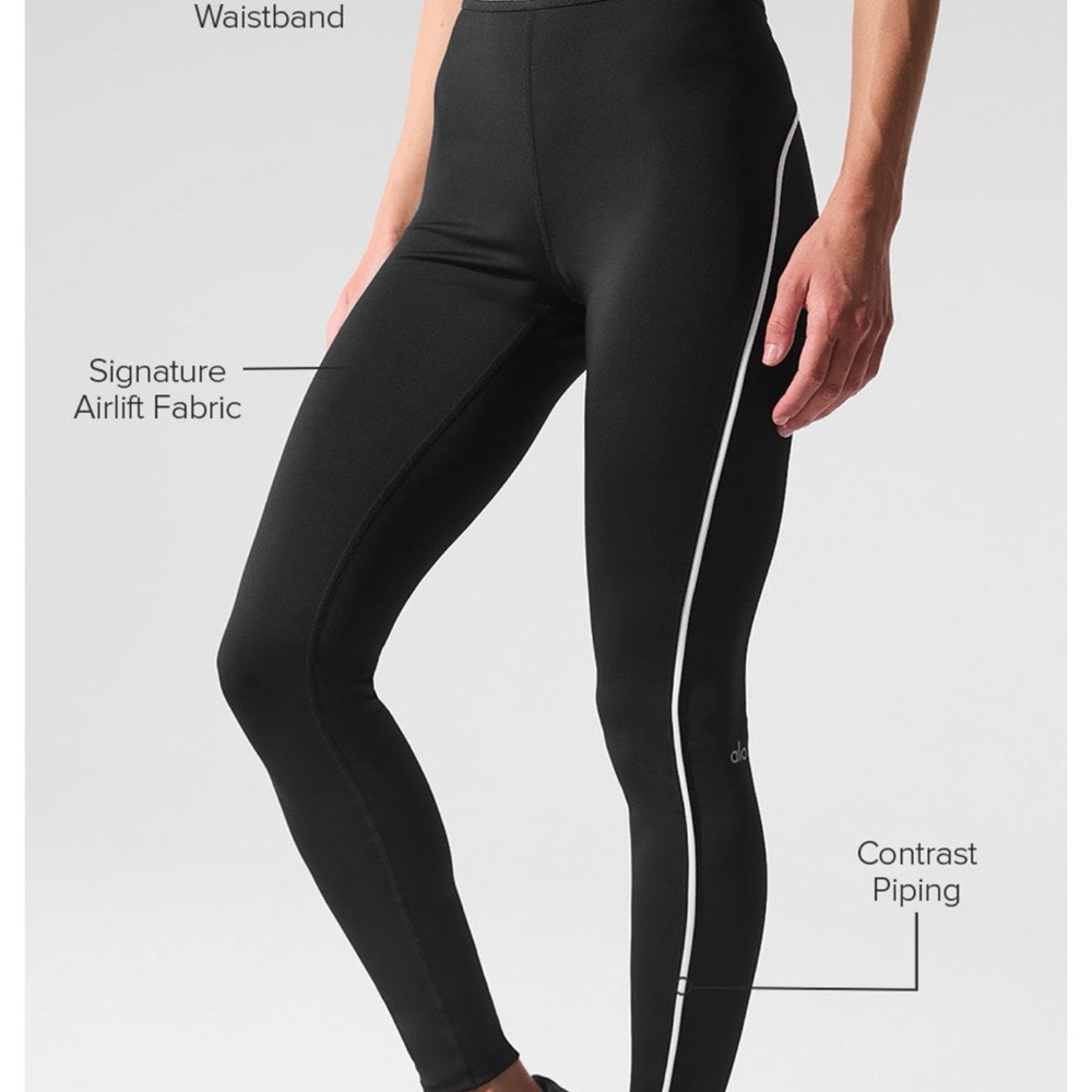 ALO Yoga Black Leggings with White Piping